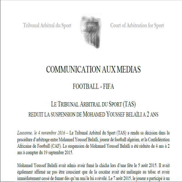 Foot- La sanction de Belaïli allégée, il pourra rejouer à partir de septembre