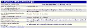 recrutement 05/11/2016 - ingenieur d'etat en informatique à la direction regionale du cadastre, Bechar