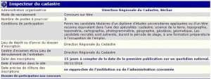 recrutement 05/11/2016 - inspecteur du cadastre à la direction regionale du cadastre, Bechar