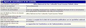 recrutement 07/11/2016 - agent de surveillance et de contrôle à l'office national du parc culturelle Touat Gourara Tidikelt, Adrar