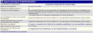 recrutement 07/11/2016 - agent principal d'administration à l'inspection régionale du travail, Alger