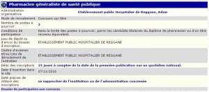 recrutement 07/11/2016 - pharmacien généraliste de la santé publique à l'EPH Reggane, Adrar