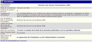 recrutement 07/11/2016 - secrétaire à la direction des œuvres universitaires, Setif