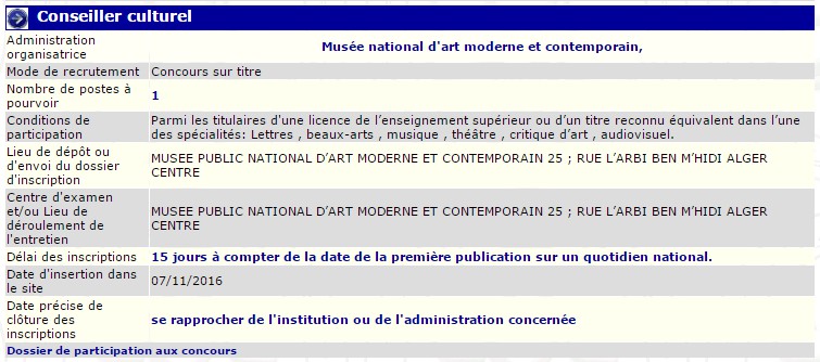 recrutement 07/11/2016 - conseiller culturel au musée national d'art moderne et contemporain