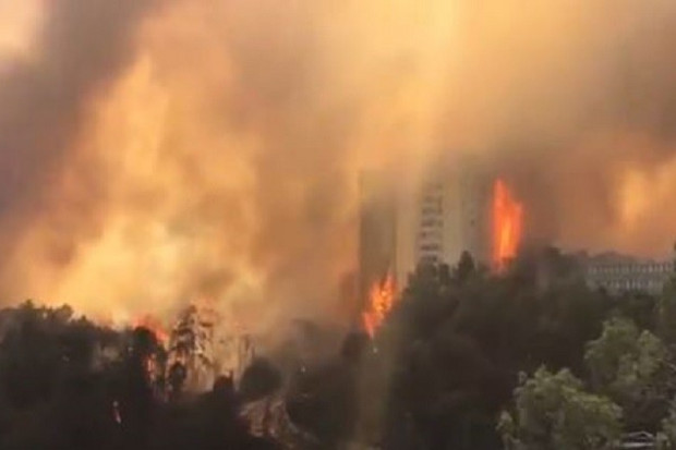 بالفيديو..نيران جهنمية تلتهم عمارات كاملة بحيفا في إسرائيل