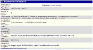 recrutement 23/11/2016 - secretaire de direction à l'organisme public - El Mouradia Alger