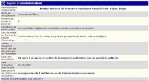 recrutement 23/11/2016 - agent d'administration à l'institut national de formation superieure paramedicale -Aokas - Bedjaia