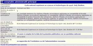 recrutement 28/11/2016 - comptable administratif principal à l’école nationale supérieure en sciences et technologies du sport de Dely Ibrahim