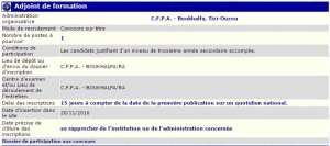 recrutement 28/11/2016 - adjoint de formation au C.F.P.A Boukhalfa - Tizi Ouzou