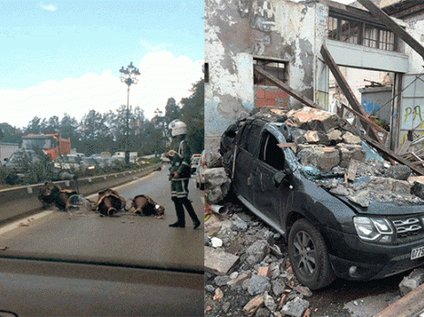 Chutes d'arbres et routes coupées