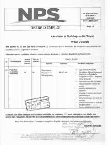 إعلان توظيف في شركة National petroleum services بحاسي مسعود ورقلة فيفري 2017