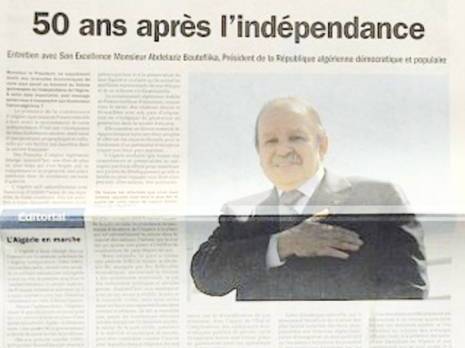 Bouteflika débourse de gros sous pour vanter son bilan                                    Il s'adresse aux Algériens à travers un cahier publicitaire sur le quotidien le Monde