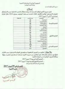 اعلان مديرية التربية تلمسان ليوم09/04/2017