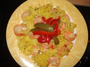 Riz vapeur au safran et crevettes