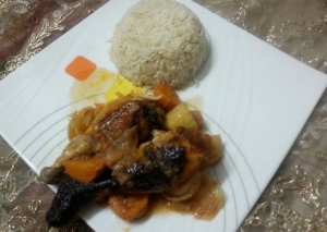 دبابيس الدجاج بصوص البابريكا والبطاطس والجزر مع الارز البسمتي #اكلات_للعروس