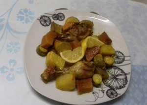 دجاج وخضار مشويه بالفرن