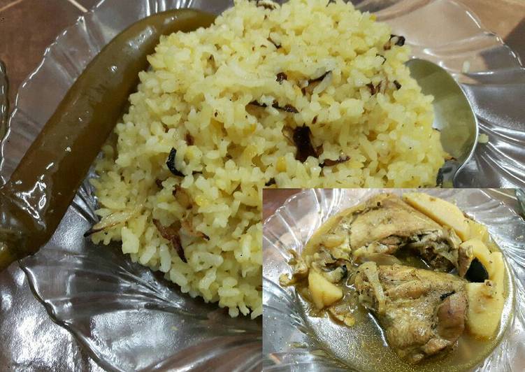 رز بالعدس مع يخني الدجاج