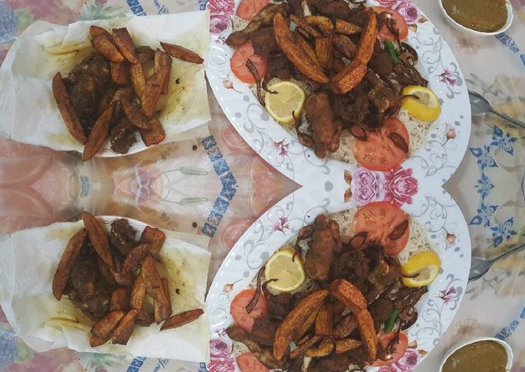 دجاج مقلي وارز ابيض