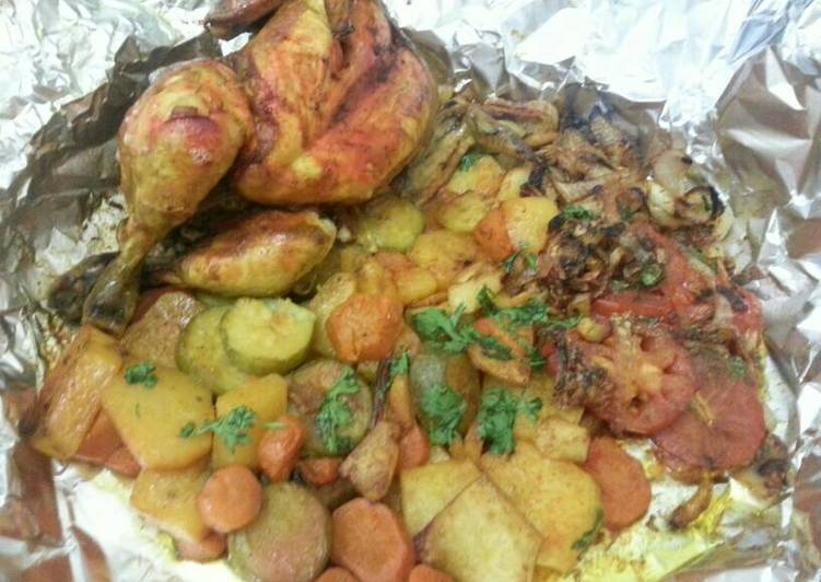 دجاج بالفرن مع خضروات مشكلة