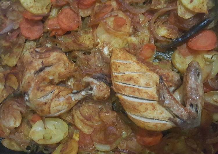 صينية دجاج بالخضار