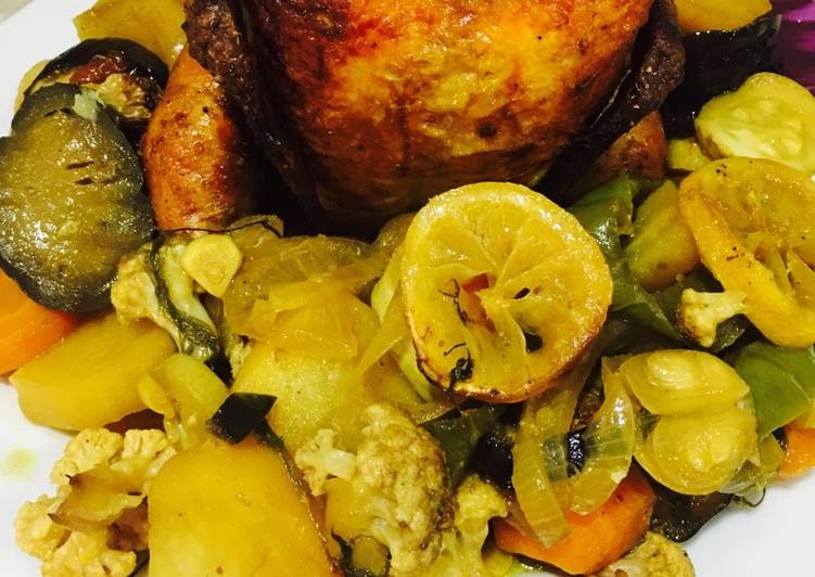 دجاج مع الخضار مشوي بالفرن