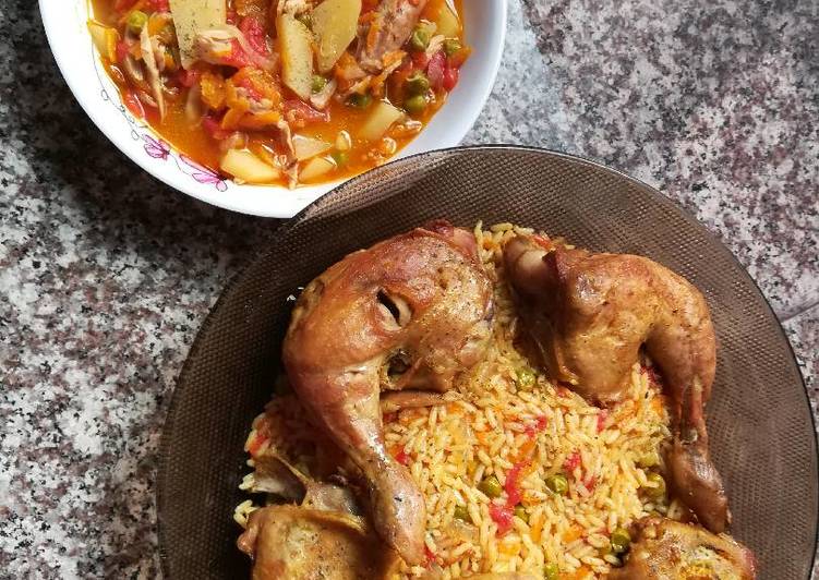 أرز بالخضار مع دجاج وصلصة