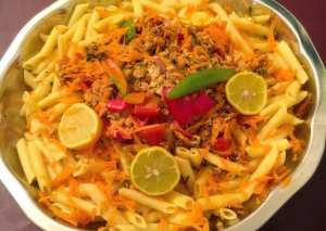 حمسة الدجاج بالمكرونه