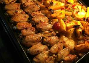 جوانح الدجاج بالبطاطس الحارة