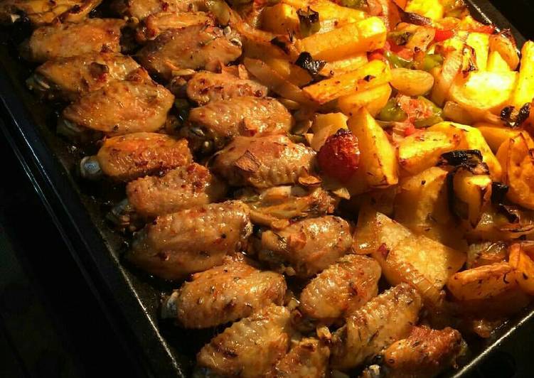 جوانح الدجاج بالبطاطس الحارة