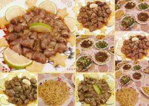 كبدة وقلوب الدجاج ومعكرونة مقلية بالزيت والتوابل