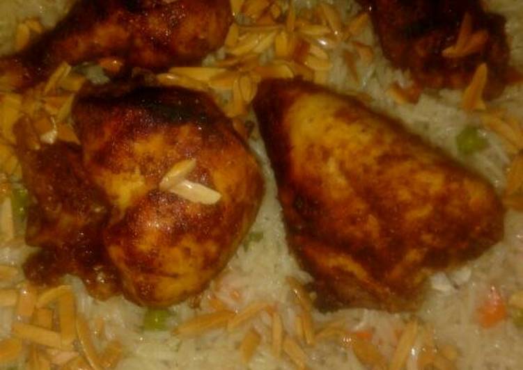 الدجاج المحمر والأرز بالخضار