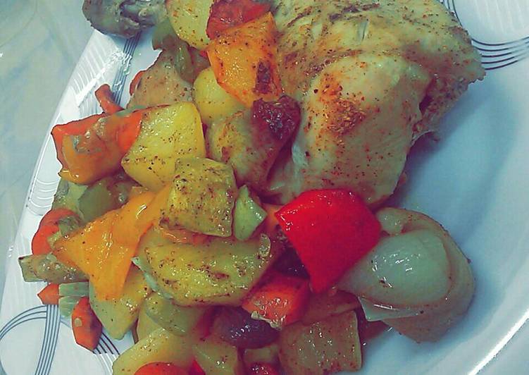 صينية دجاج بالخضار