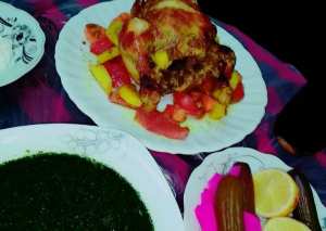 دجاج مشوي بالاكياس وملوخية خضرا