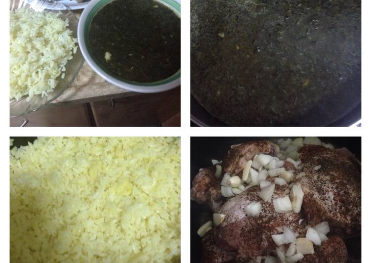 ملوخية بالدجاج والارز روووعه 👌🏻😋