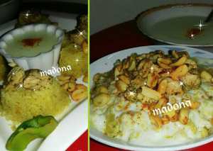 اللبن المطبوخ مع البرغل و شرحات الدجاج