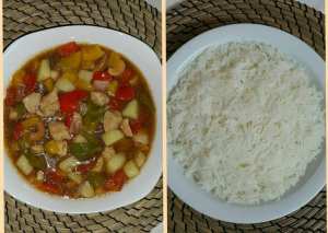 تشاينيز فود الدجاج والخضار مع أرز أبيض