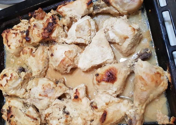 دجاج بالراشي (الطحينية) واللبن