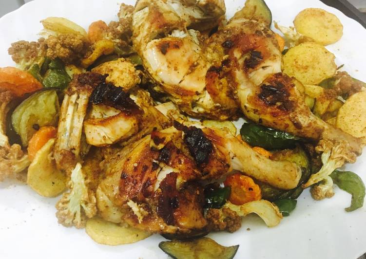 دجاج مشوي مع الخضار