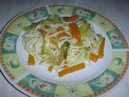 Spaguetti aux poireaux et carottes