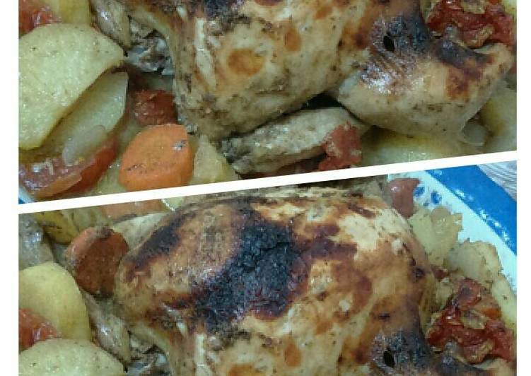 دجاج مشوي مع الخضار