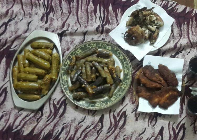 محشي باذنجان وكوسه مع صدور فراخ