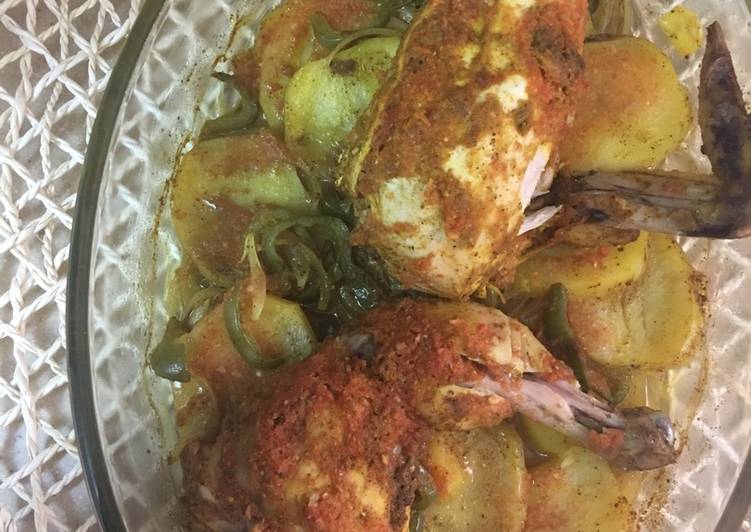 دجاج متبل بالفرن والأرز الابيض