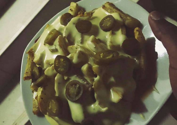 فرايز البطاطا والدجاج المفروم بالجبن😋