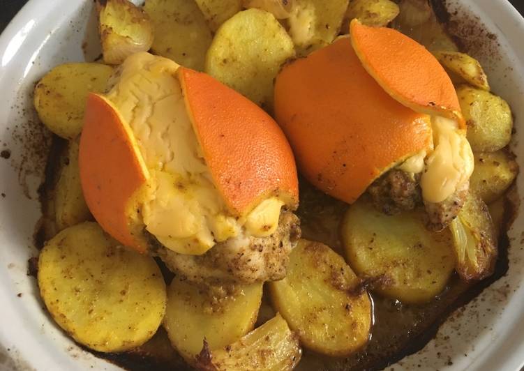 طاجن الدجاج بالبرتقال والشيدر