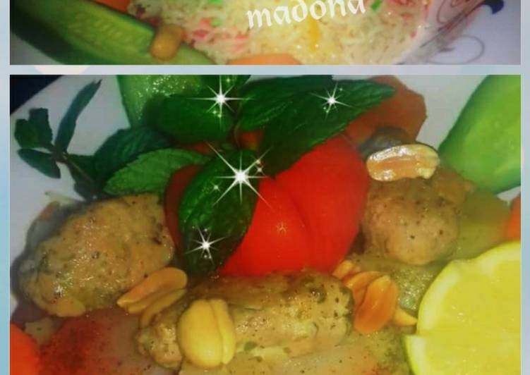 كباب شرحات الدجاج مع البطاطا..والارز الملون