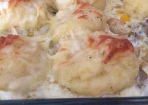 دجاج بالكريمة مع كرات البطاطا