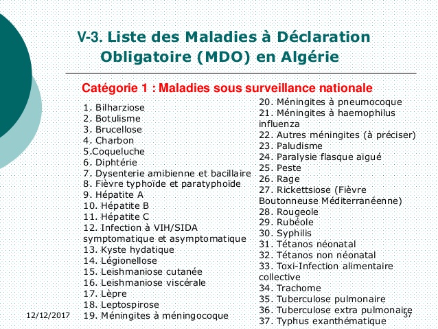 Les maladies à déclaration obligatoire.