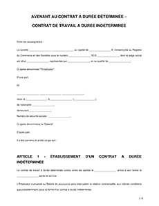 Avenant au contrat de travail
