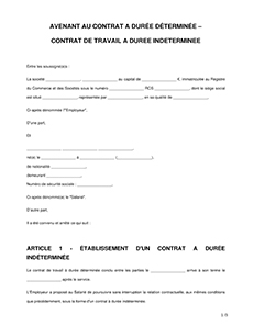 Avenant au contrat de travail