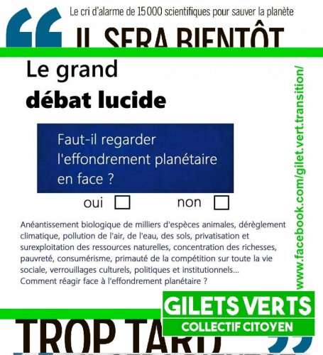 Planète (France) - Grand débat «lucide»: «Faut-il regarder l’effondrement planétaire en face», à Saâcy-sur-Marne (Seine-et-Marne)
